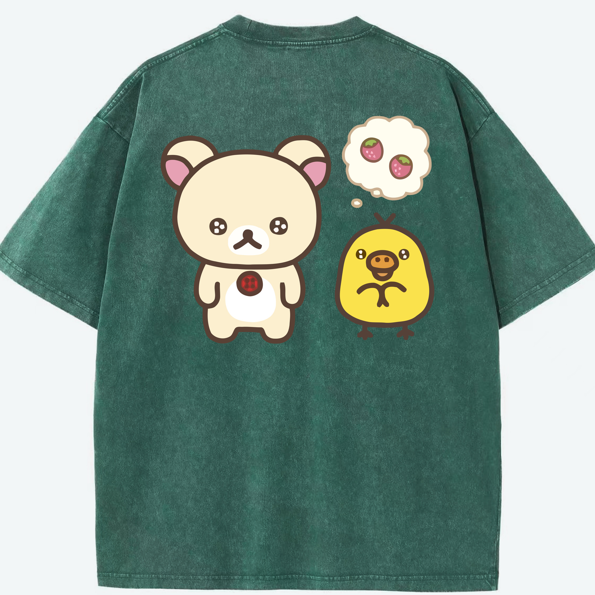 （画像用） リラックマ リラックマ キイロイトリ Rilakkuma Korilakkuma Kiiroitori 綿100% ヴィンテージ風 半袖Tシャツ（背面プリント）